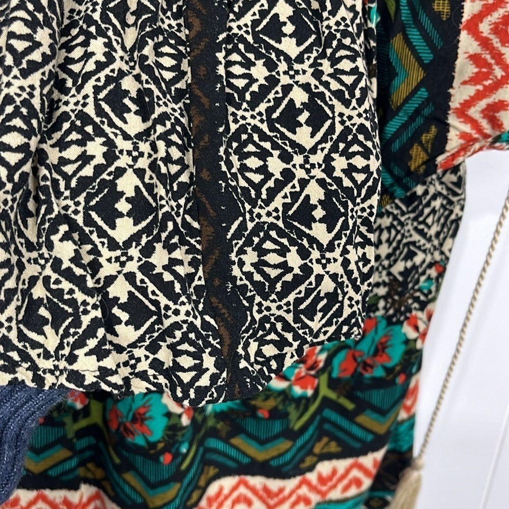 Flying Tomato Womens Mini Dress M Black Green Tribal Print Embroidery 100% Rayon - Picture 5 of 13